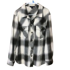 Sanctuary plaid black & cream thick flannel shacket Large oversized #760